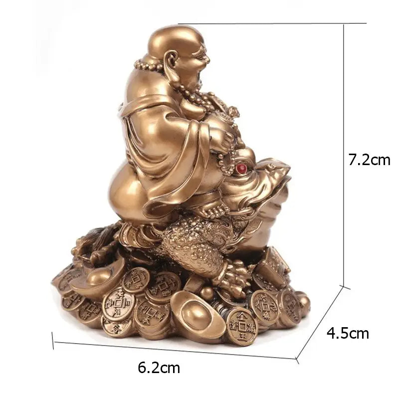 Laughing Buddha on Frog Statue - Feng Shui Wealth & Prosperity Symbol - Resin 2.8" | Buddhive
