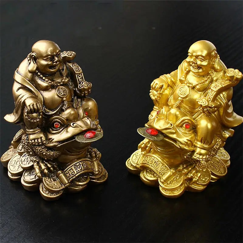 Laughing Buddha on Frog Statue - Feng Shui Wealth & Prosperity Symbol - Resin 2.8" | Buddhive