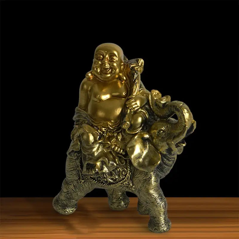 Laughing Buddha on Elephant Statue - Resin Figurine 7" - Feng Shui Good Luck Decor | Buddhive