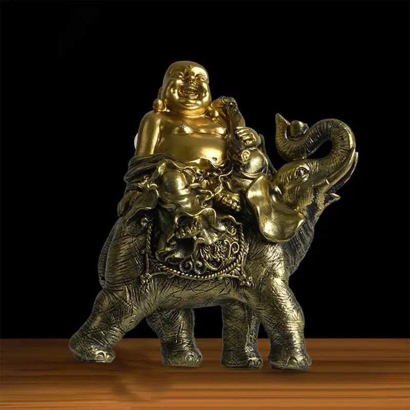 Laughing Buddha on Elephant Statue - Resin Figurine 7" - Feng Shui Good Luck Decor | Buddhive
