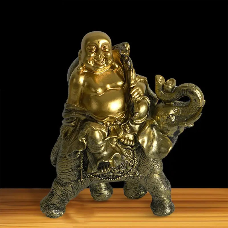 Laughing Buddha on Elephant Statue - Resin Figurine 7" - Feng Shui Good Luck Decor | Buddhive