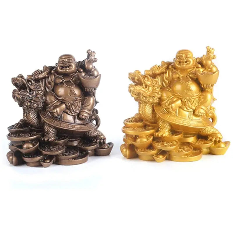 Laughing Buddha Statue Dragon Turtle Resin Figurine - Wealth & Fortune Feng Shui Decor | Buddhive