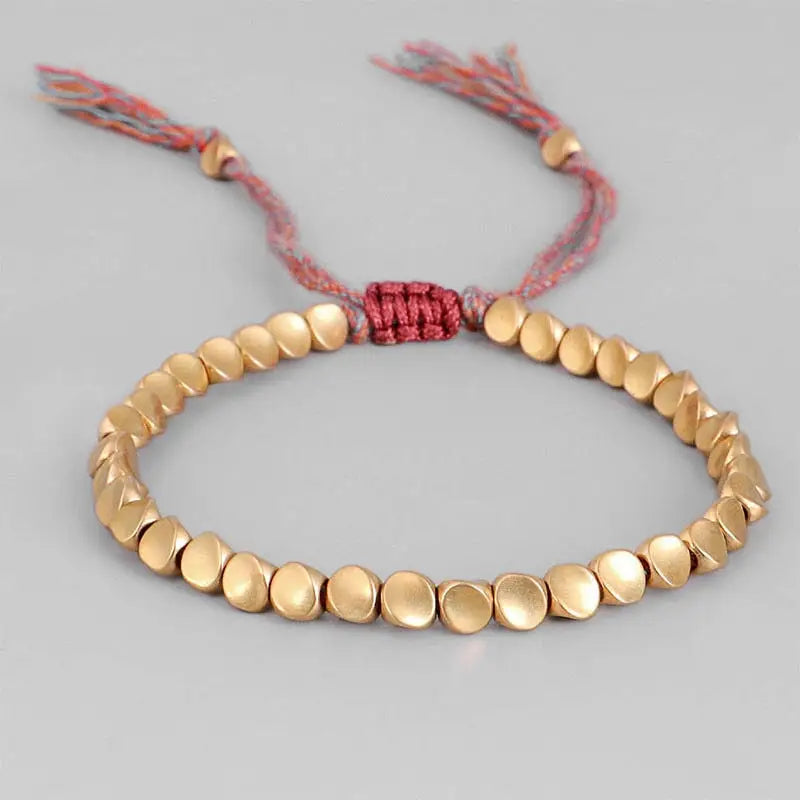 Golden Buddhist Bracelet Copper Adjustable Tibetan Style | Spiritual Jewelry | Buddhive