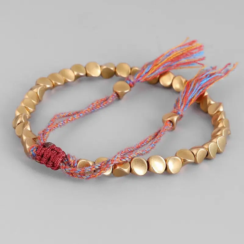 Golden Buddhist Bracelet Copper Adjustable Tibetan Style | Spiritual Jewelry | Buddhive
