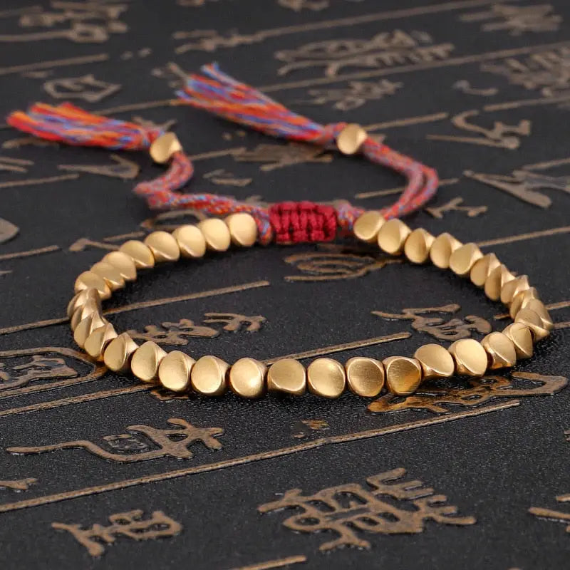 Golden Buddhist Bracelet Copper Adjustable Tibetan Style | Spiritual Jewelry | Buddhive