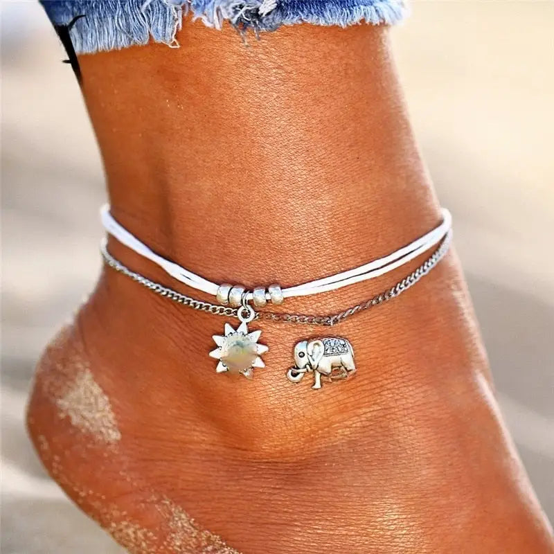 Buddhist Anklet Elephant Charm - Adjustable Gold Tone Ankle Bracelet - Good Fortune & Wisdom | Buddhive
