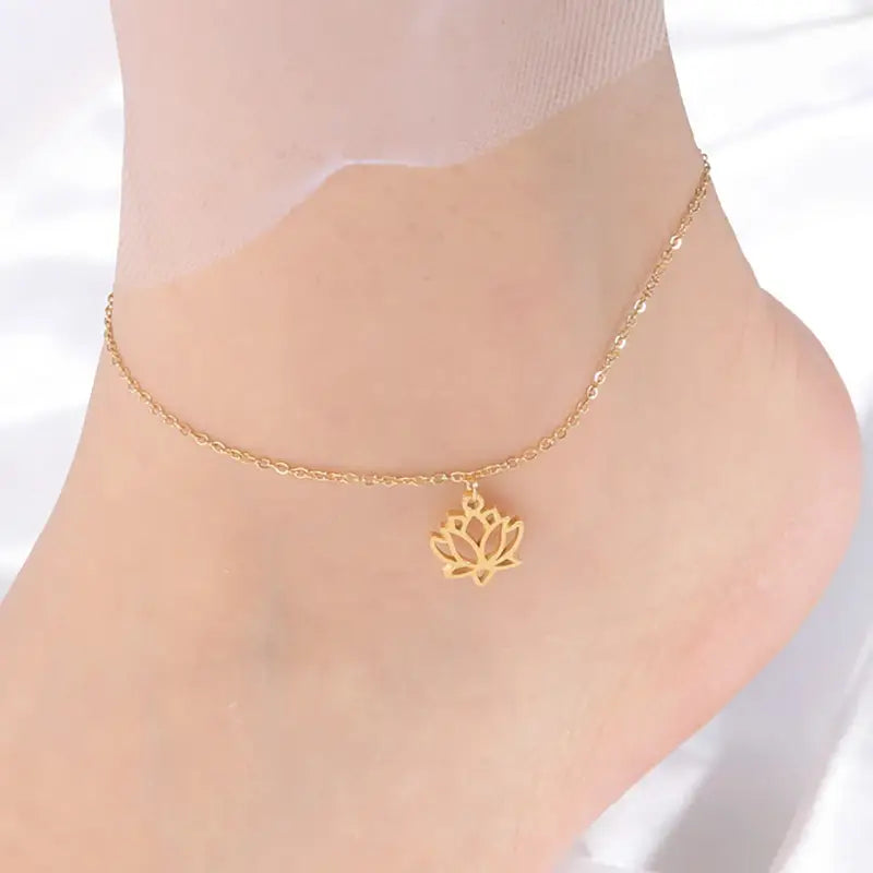 Lotus Flower Anklet - Buddhist Ankle Bracelet Silver Tone Charm | Buddhive