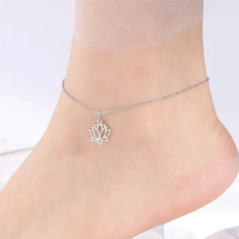 Lotus Flower Anklet - Buddhist Ankle Bracelet Silver Tone Charm | Buddhive