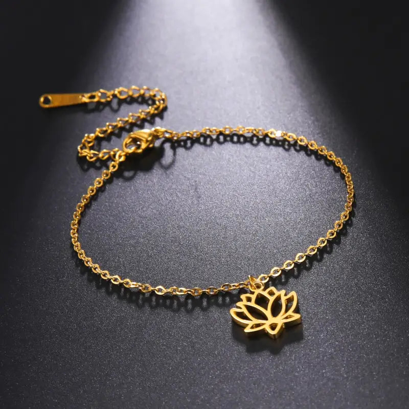 Lotus Flower Anklet - Buddhist Ankle Bracelet Silver Tone Charm | Buddhive