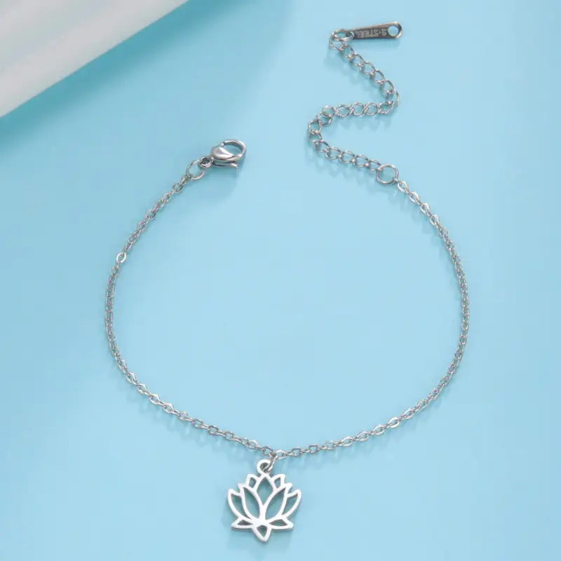 Lotus Flower Anklet - Buddhist Ankle Bracelet Silver Tone Charm | Buddhive