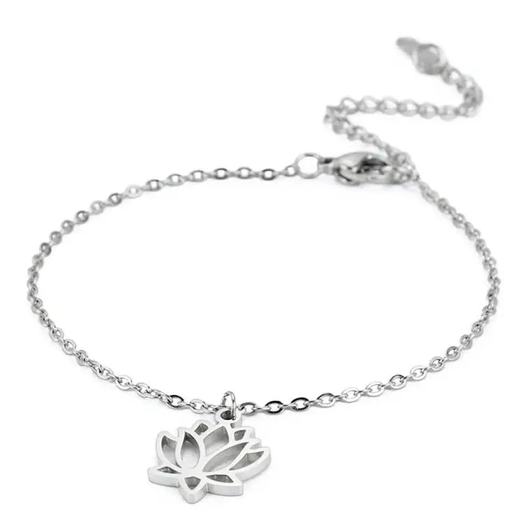 Lotus Flower Anklet - Buddhist Ankle Bracelet Silver Tone Charm | Buddhive
