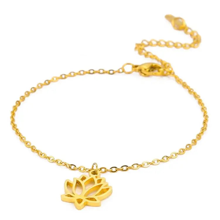 Lotus Flower Anklet - Buddhist Ankle Bracelet Silver Tone Charm | Buddhive