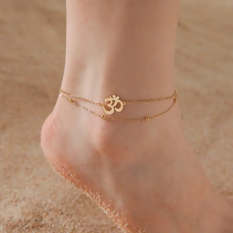 Om Anklet Buddhist Symbol Zinc Alloy Adjustable 8-10 inch | Buddhive