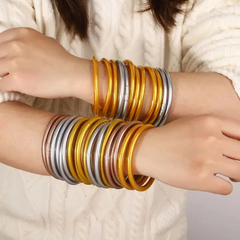 Buddhist Bangle Bracelets 7 Pack Set - Silicone Multi-Layer Stackable Wristbands | Buddhive