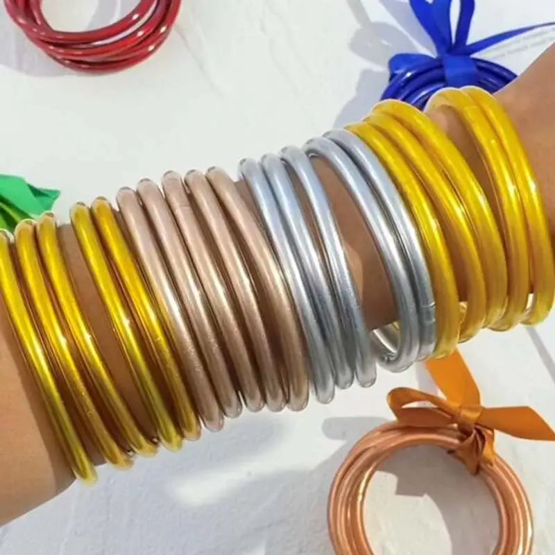 Buddhist Bangle Bracelets 7 Pack Set - Silicone Multi-Layer Stackable Wristbands | Buddhive
