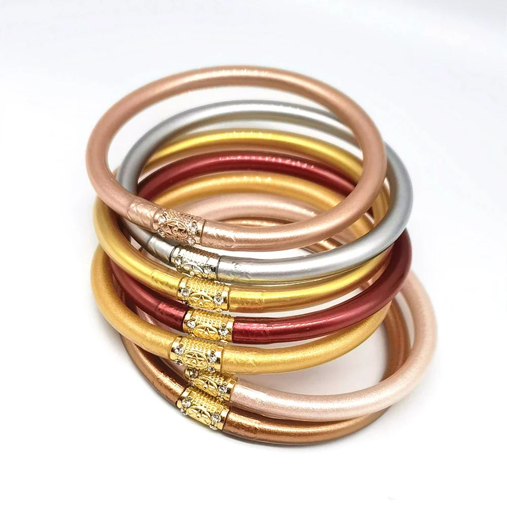 Buddhist Bangle Bracelets 7 Pack Set - Silicone Multi-Layer Stackable Wristbands | Buddhive