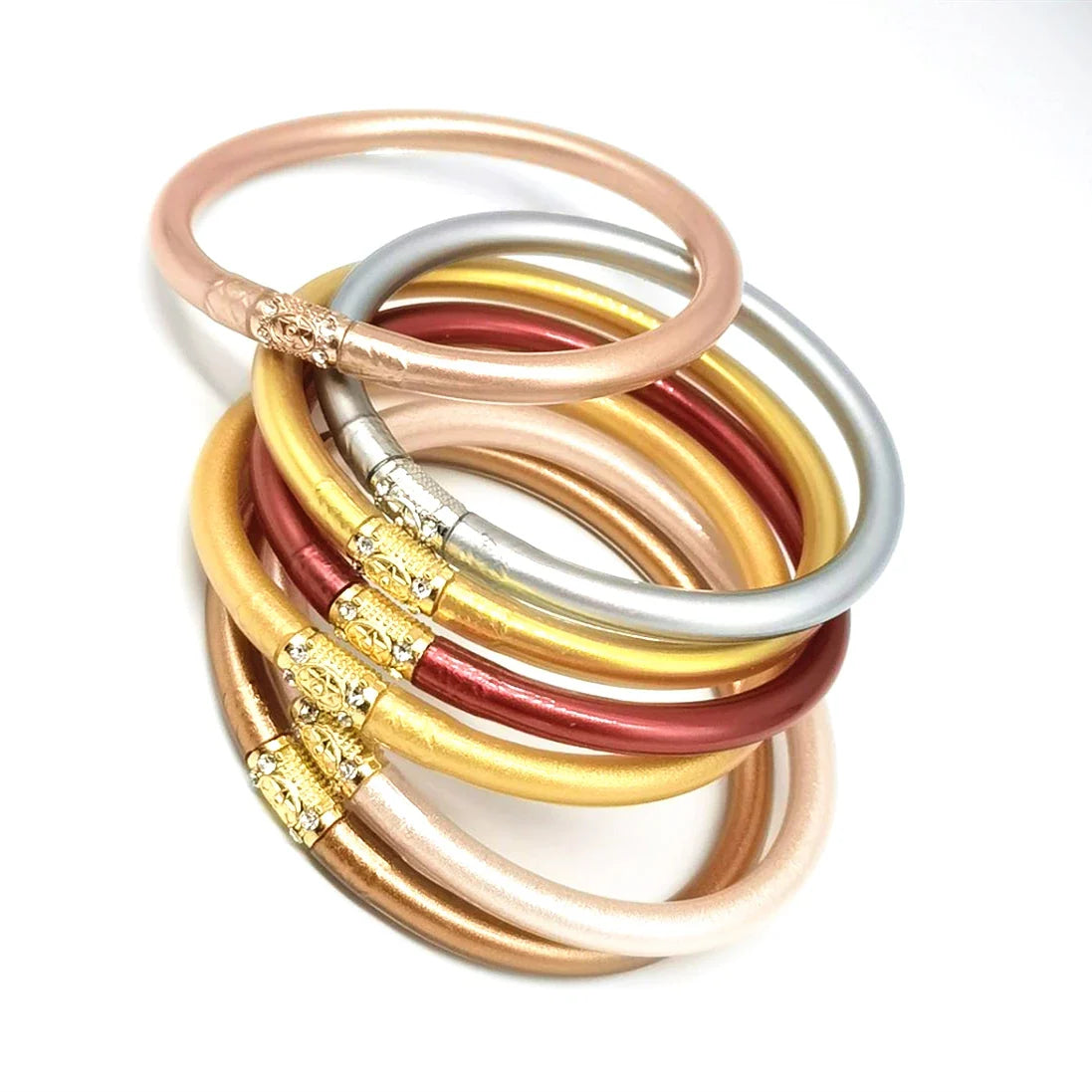 Buddhist Bangle Bracelets 7 Pack Set - Silicone Multi-Layer Stackable Wristbands | Buddhive