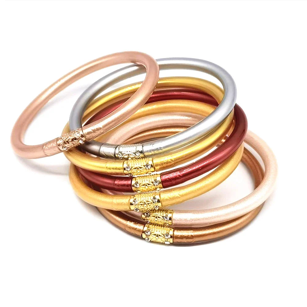 Buddhist Bangle Bracelets 7 Pack Set - Silicone Multi-Layer Stackable Wristbands | Buddhive