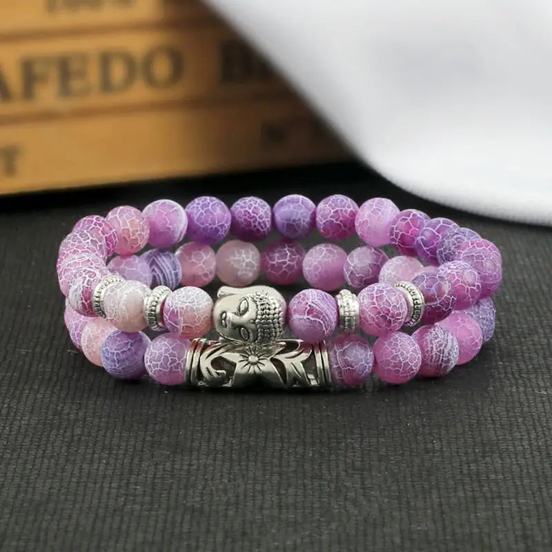 Buddha Head Bracelet Natural Stone Beads - Unisex Buddhist Prayer Jewelry 8mm | Buddhive