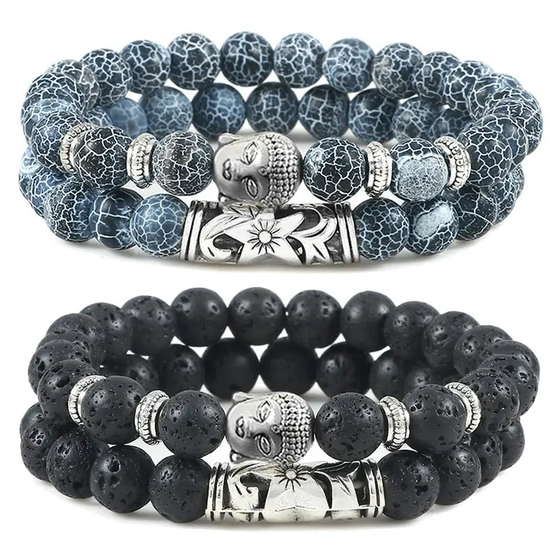 Buddha Head Bracelet Natural Stone Beads - Unisex Buddhist Prayer Jewelry 8mm | Buddhive
