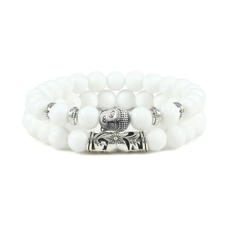 Buddha Head Bracelet Natural Stone Beads - Unisex Buddhist Prayer Jewelry 8mm | Buddhive