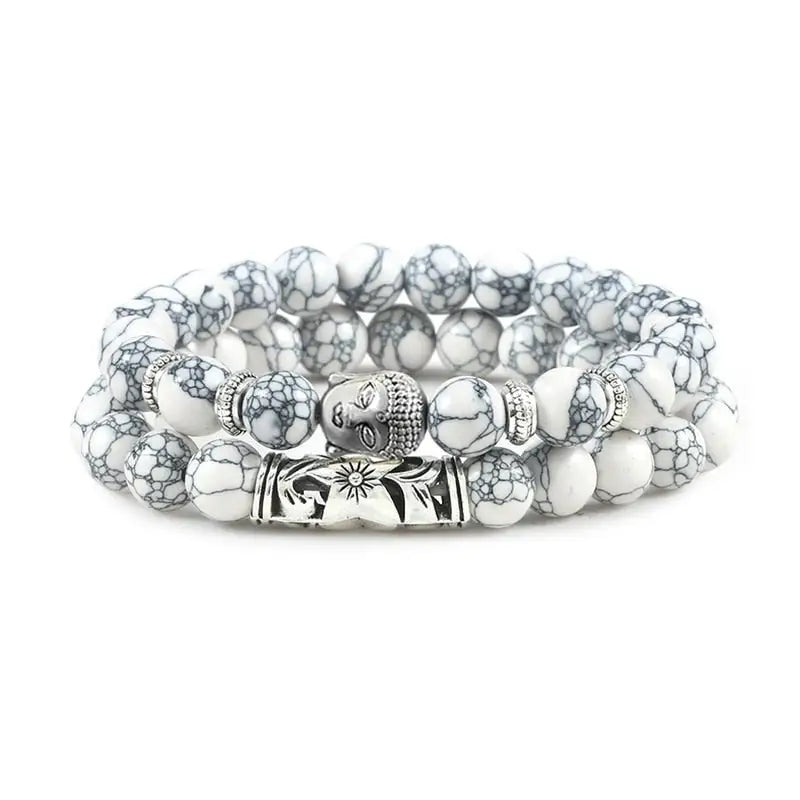 Buddha Head Bracelet Natural Stone Beads - Unisex Buddhist Prayer Jewelry 8mm | Buddhive