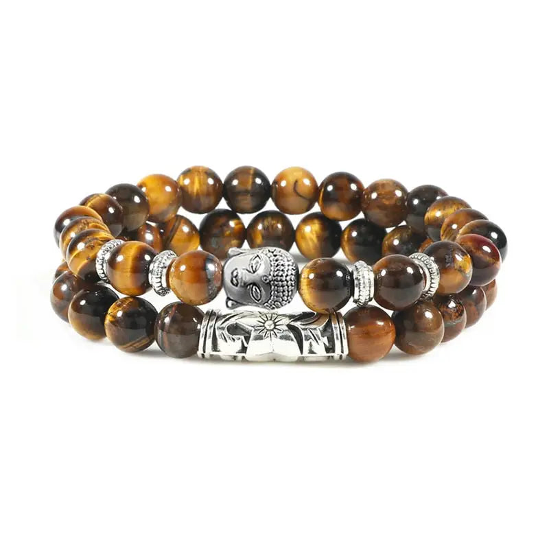 Buddha Head Bracelet Natural Stone Beads - Unisex Buddhist Prayer Jewelry 8mm | Buddhive