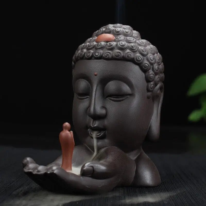 Buddha Head Incense Burner Ceramic Backflow - Zen Meditation Decor 14cm | Buddhive