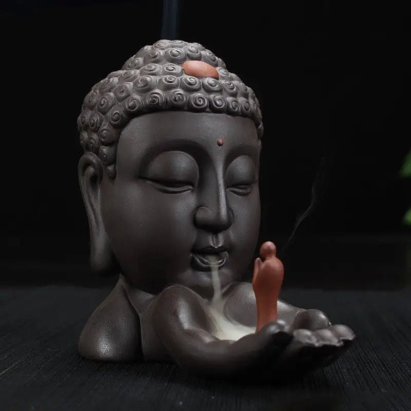 Buddha Head Incense Burner Ceramic Backflow - Zen Meditation Decor 14cm | Buddhive