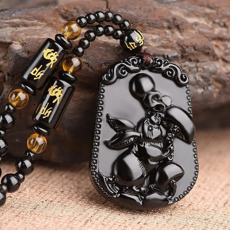 Obsidian Buddha Necklace Avalokiteshvara Pendant | Natural Stone Buddhist Jewelry | Buddhive