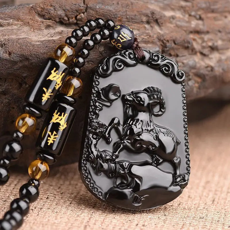 Obsidian Buddha Necklace Avalokiteshvara Pendant | Natural Stone Buddhist Jewelry | Buddhive