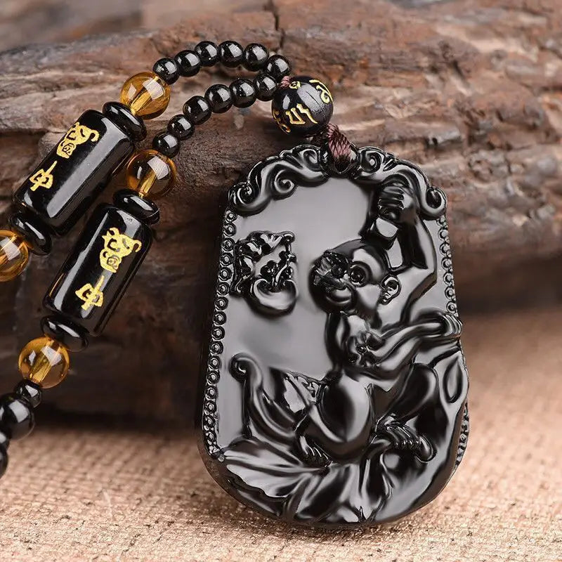 Obsidian Buddha Necklace Avalokiteshvara Pendant | Natural Stone Buddhist Jewelry | Buddhive