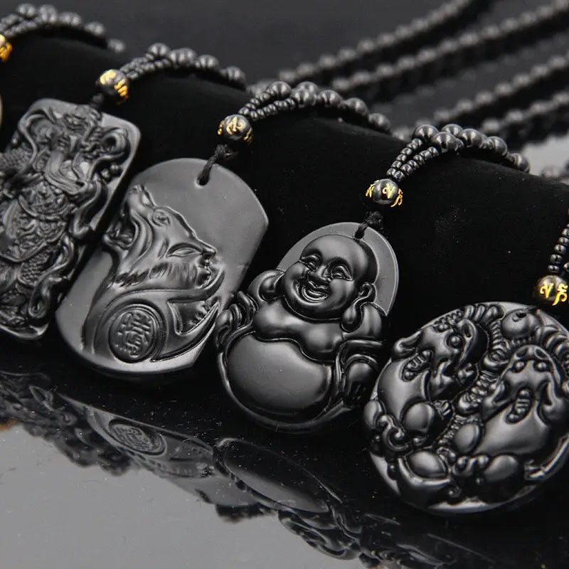 Obsidian Buddha Necklace Avalokiteshvara Pendant | Natural Stone Buddhist Jewelry | Buddhive
