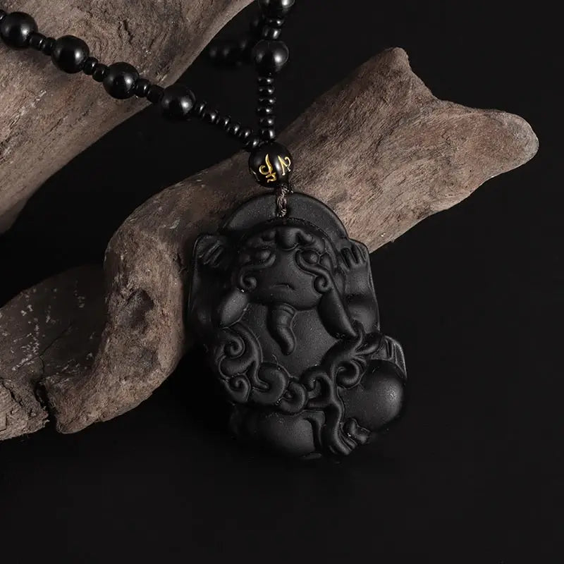 Obsidian Buddha Necklace Avalokiteshvara Pendant | Natural Stone Buddhist Jewelry | Buddhive