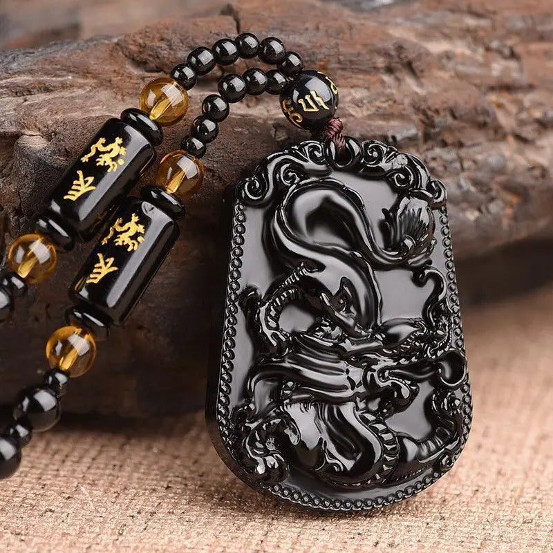 Obsidian Buddha Necklace Avalokiteshvara Pendant | Natural Stone Buddhist Jewelry | Buddhive