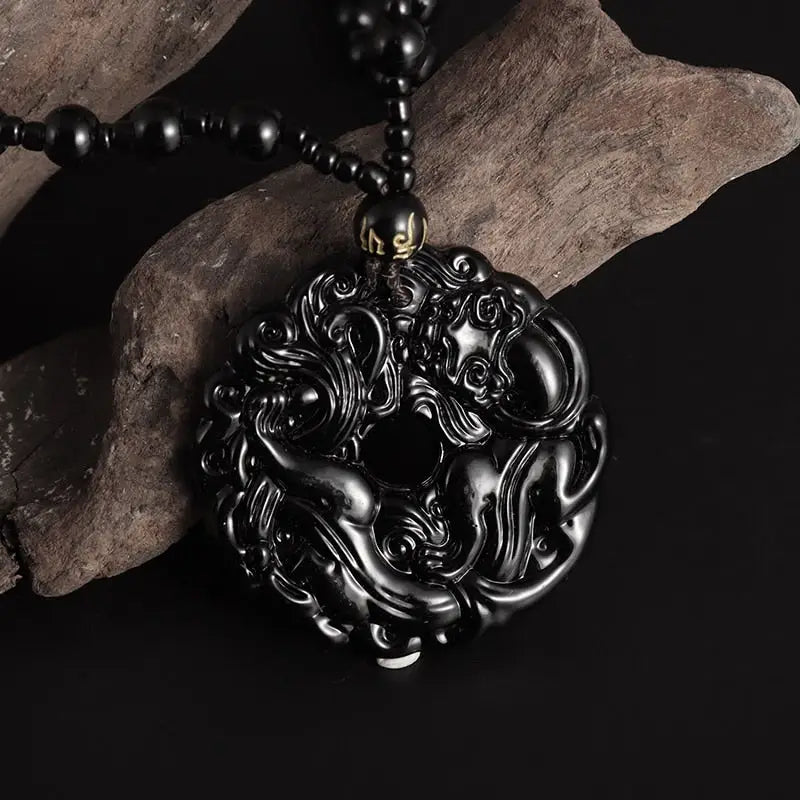 Obsidian Buddha Necklace Avalokiteshvara Pendant | Natural Stone Buddhist Jewelry | Buddhive