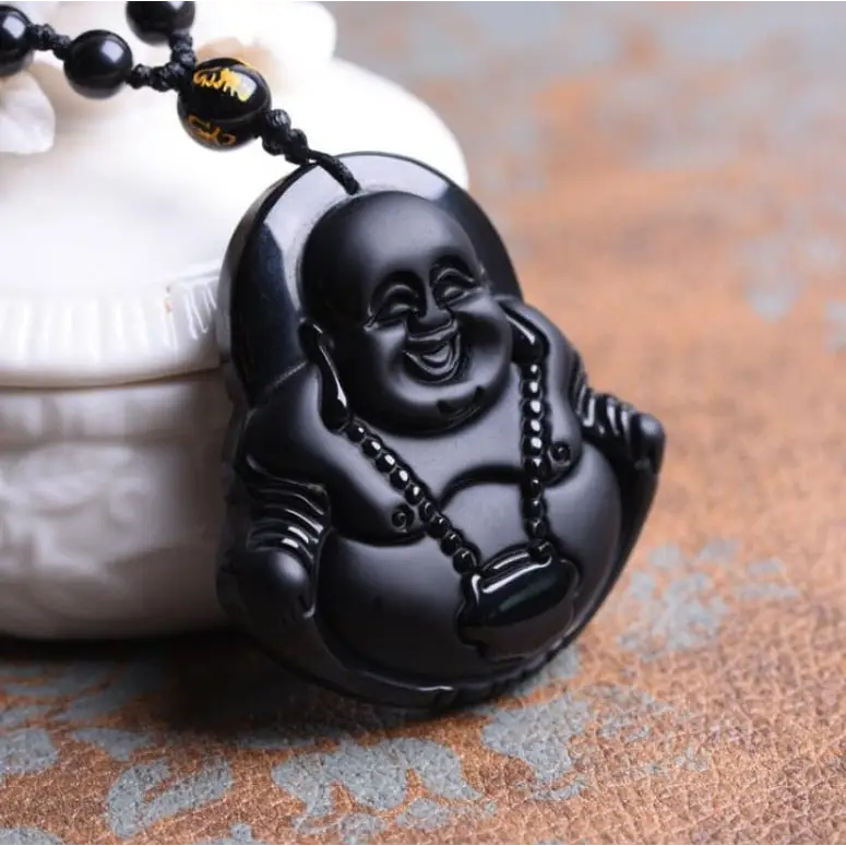 Obsidian Buddha Necklace Avalokiteshvara Pendant | Natural Stone Buddhist Jewelry | Buddhive