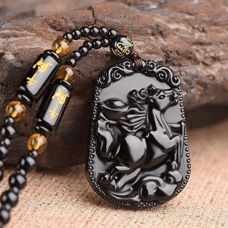 Obsidian Buddha Necklace Avalokiteshvara Pendant | Natural Stone Buddhist Jewelry | Buddhive