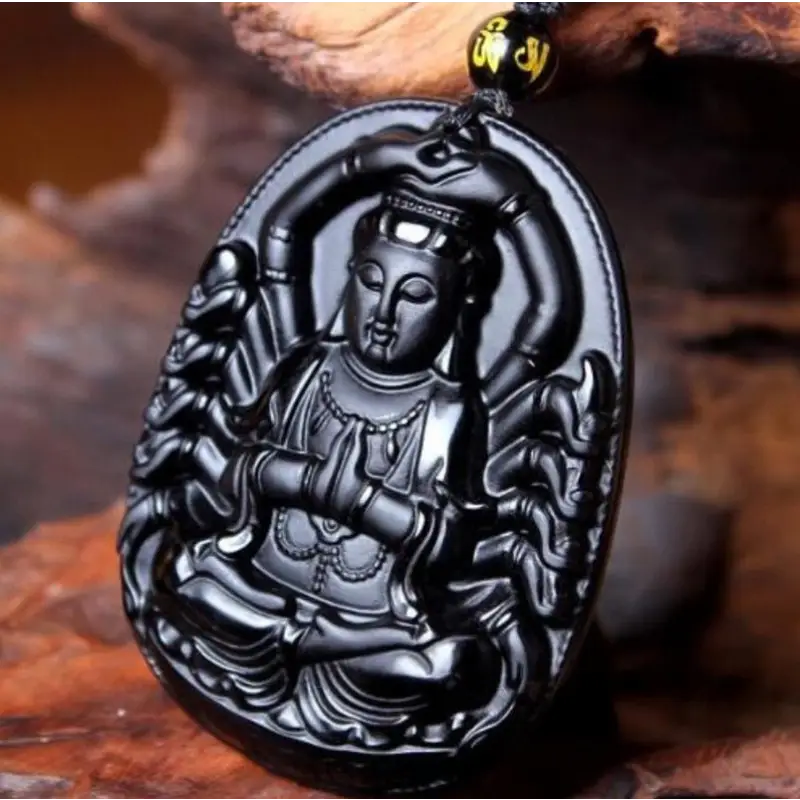 Obsidian Buddha Necklace Avalokiteshvara Pendant | Natural Stone Buddhist Jewelry | Buddhive