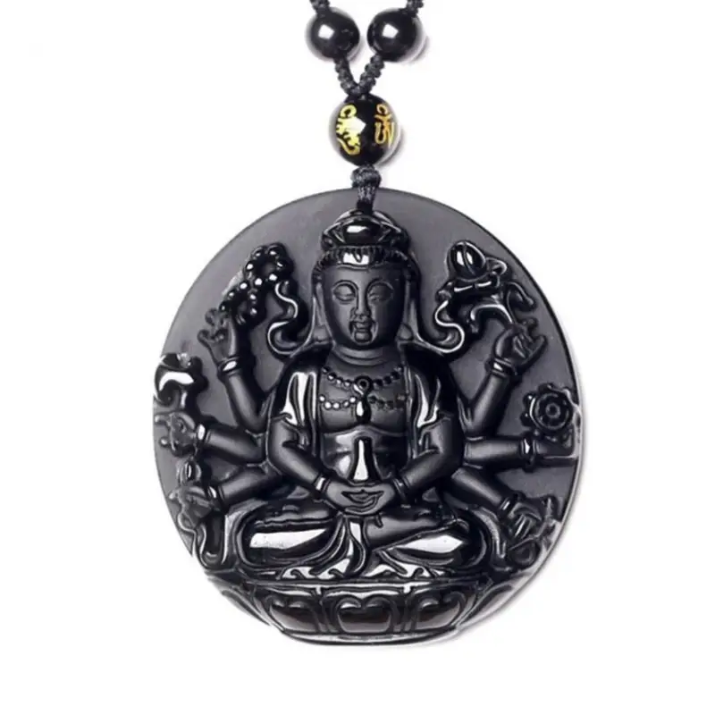 Obsidian Buddha Necklace Avalokiteshvara Pendant | Natural Stone Buddhist Jewelry | Buddhive
