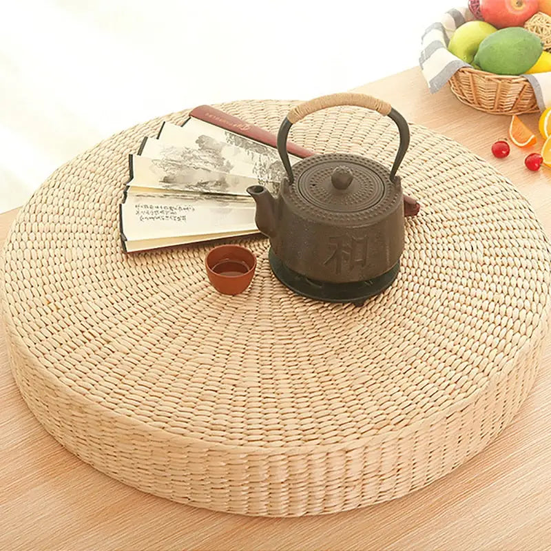 Meditation Pillow Woven Straw - Handcrafted Natural Zafu Cushion for Zen Practice | Buddhive