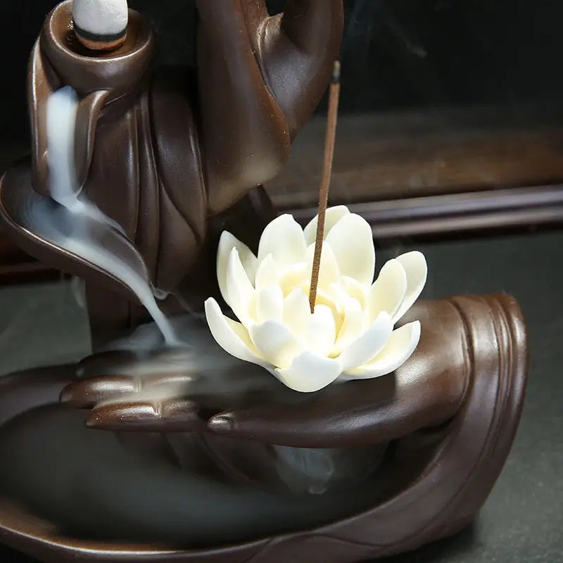 Buddha Hand Incense Waterfall - Ceramic Backflow Burner with Smoke Cascade | Buddhive
