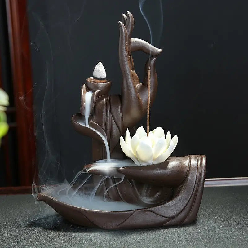 Buddha Hand Incense Waterfall - Ceramic Backflow Burner with Smoke Cascade | Buddhive