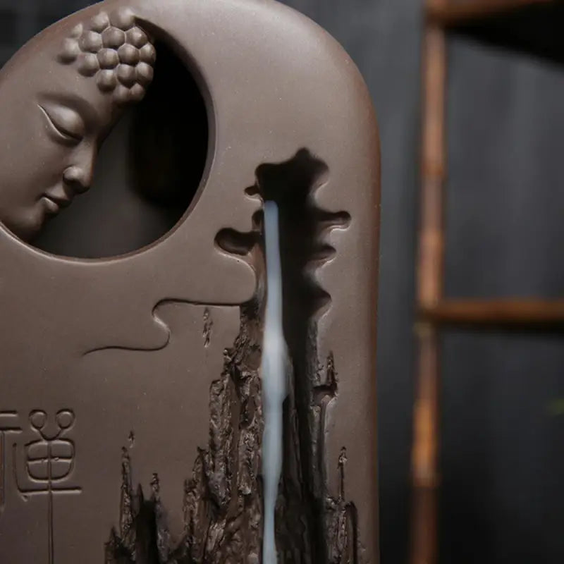 Incense Waterfall Buddha Mountain Ceramic Backflow Burner with Monk Figurine | Buddhive