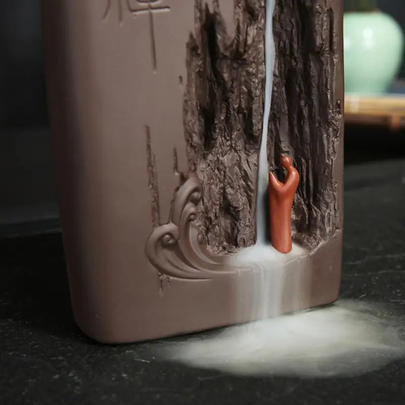 Incense Waterfall Buddha Mountain Ceramic Backflow Burner with Monk Figurine | Buddhive