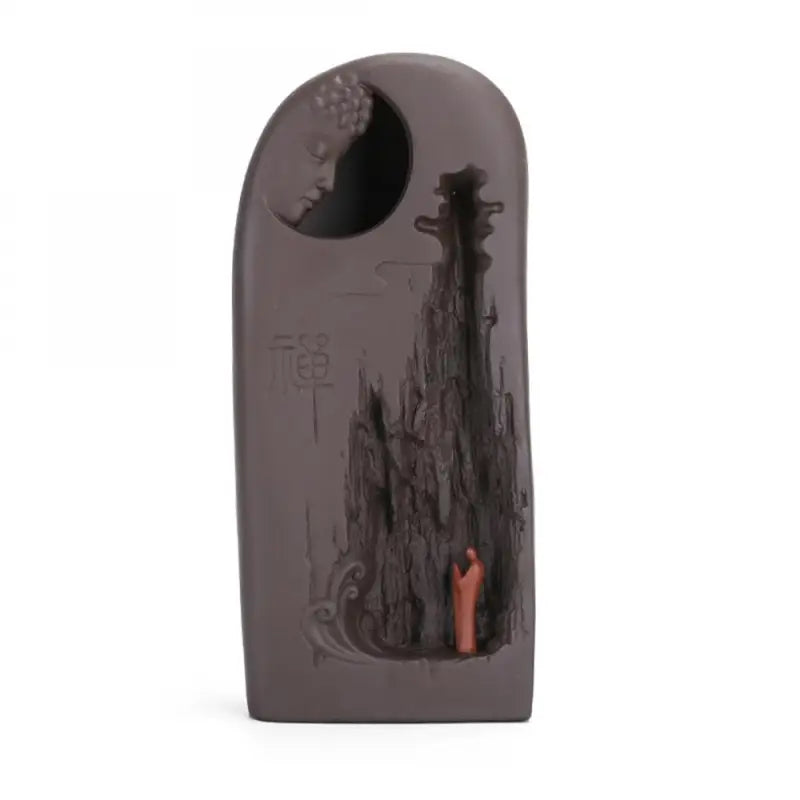 Incense Waterfall Buddha Mountain Ceramic Backflow Burner with Monk Figurine | Buddhive