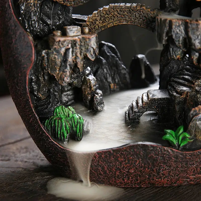 Zen Mountain Incense Waterfall - Handcrafted Resin Backflow Burner - Meditation Decor | Buddhive