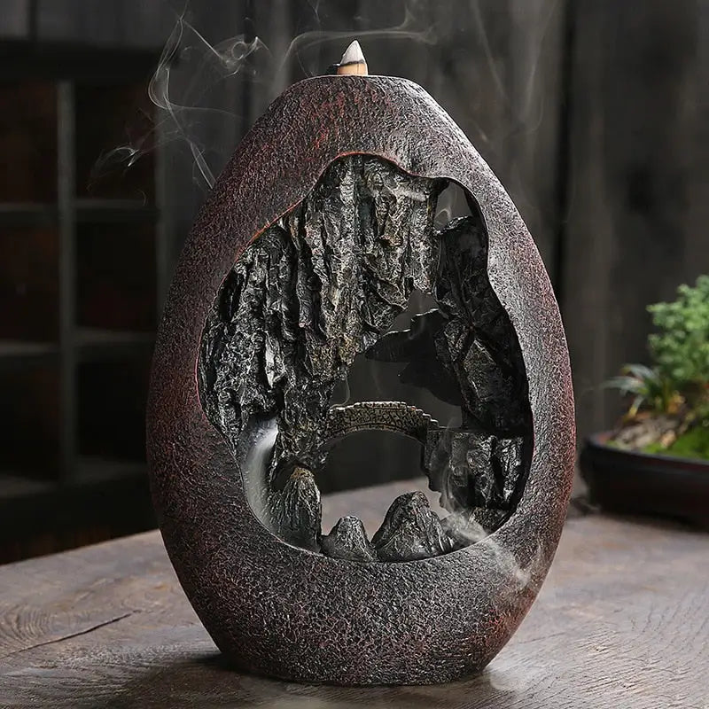 Zen Mountain Incense Waterfall - Handcrafted Resin Backflow Burner - Meditation Decor | Buddhive