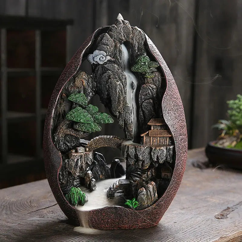Zen Mountain Incense Waterfall - Handcrafted Resin Backflow Burner - Meditation Decor | Buddhive
