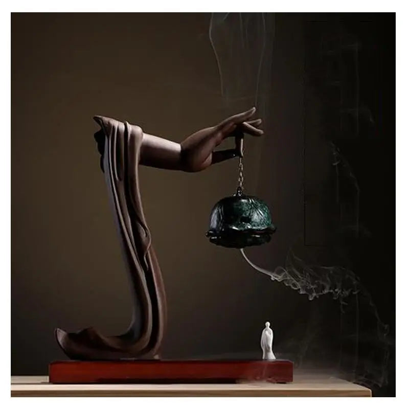 Buddhist Prayer Incense Waterfall Ceramic Fountain - Backflow Burner with Bodhisattva Design | Buddhive